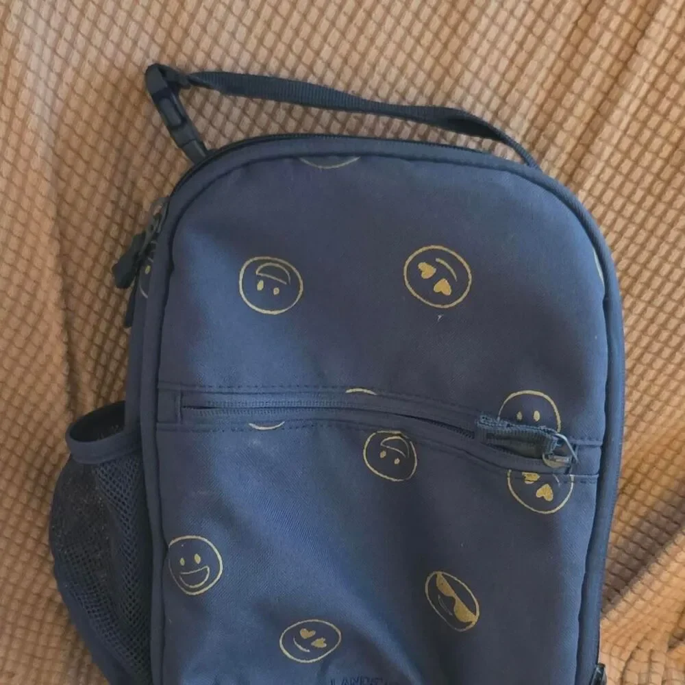 Lands-end Navy and Blue lunch bag insulated Smiley Emojis